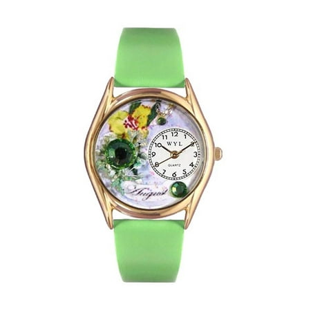 Whimsical Birthstone: August Green Leather And Goldtone Watch