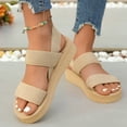 thumbnail image 3 of Dakaela Women’s Open Toe Platform Sandals Elastic Ankle Strap Slingback Slip on Walking Sandal Comfortable Summer Beach Casual Shoes Size 6-9 Beige, 3 of 9