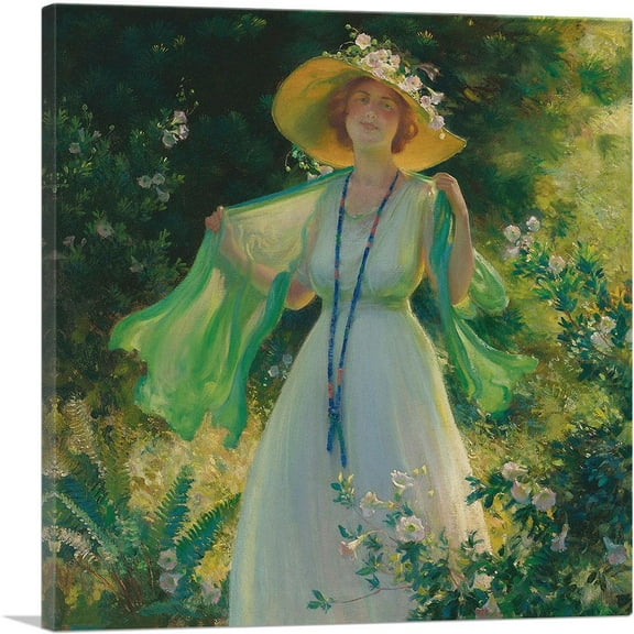 ARTCANVAS Path Of Flowers 1919 Canvas Art Print by Charles Courtney Curran - Size: 12" x 12" (1.50" Deep)
