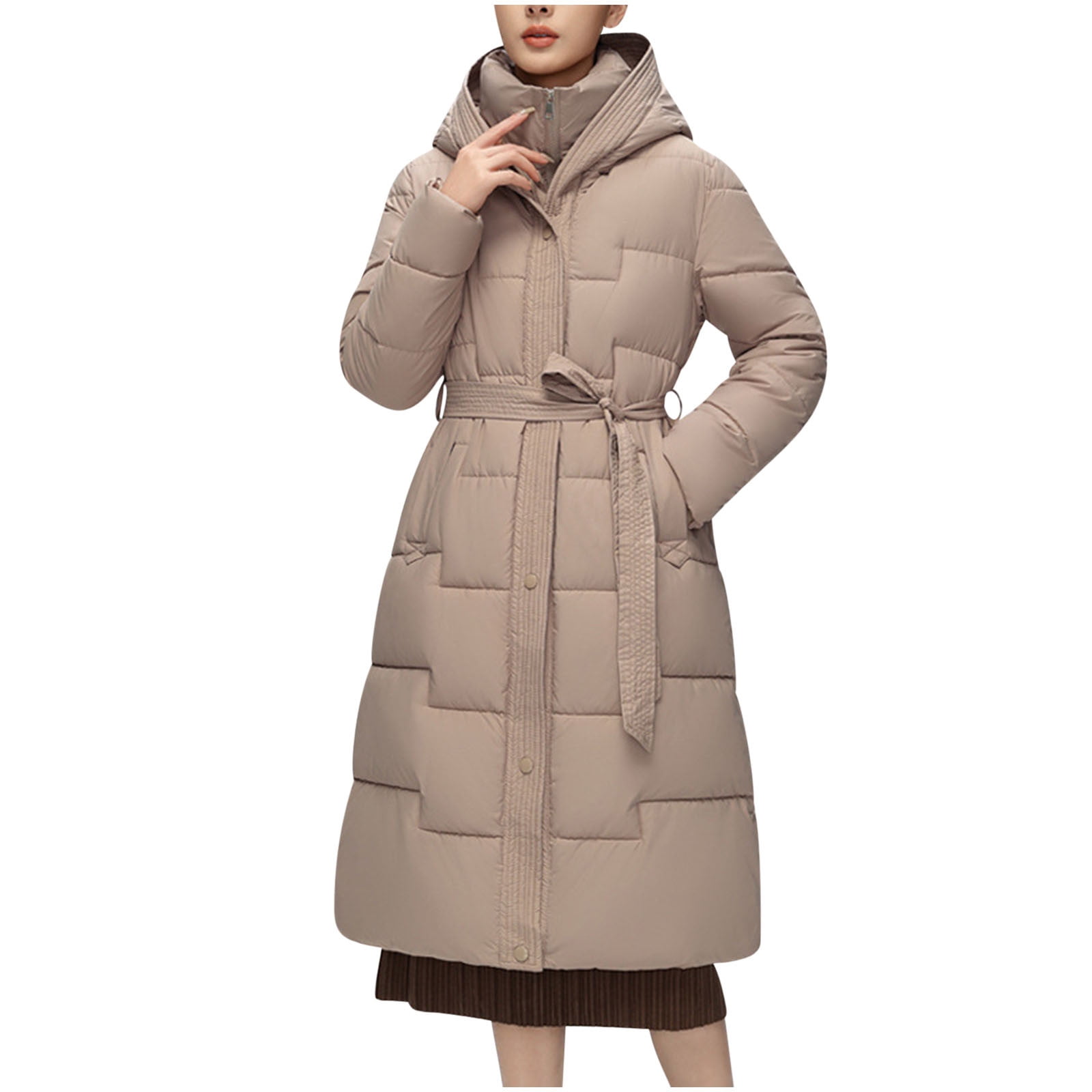WRKEKC Women's Winter Parka Hooded Knee Length Coat with Wave Seam