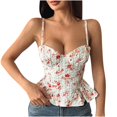 thumbnail image 2 of Sentmoon Womens Tank Tops 2025 Summer V Neck Slim Fit Camisole Floral Print Spaghetti Strap Backless Ruffled Pleated Sleeveless Blouse Comfy for Tropical Vacation Multicolor L, 2 of 5