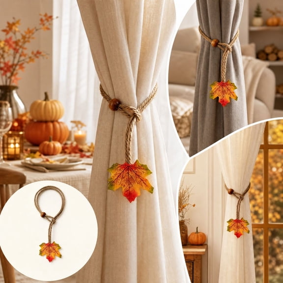Aonerit Autumn Decorative Curtain Tiebacks, Polyester Curtain Holdbacks, Themed Sheer Curtain Ties, Harvest Window Decor