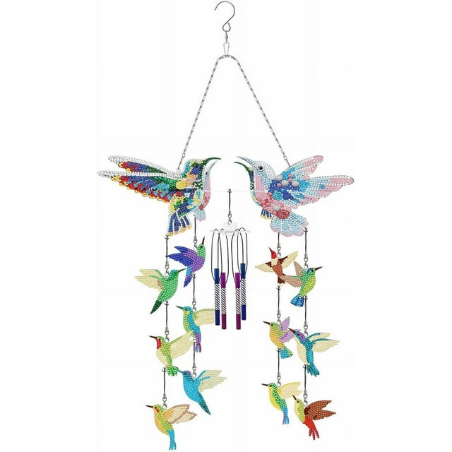 DIY Dotted Diamond Art Painting Wind Chime Kit Three-Dimensional Sun Catchers Diamonds Paintings Hanging Ornaments For Spring Garden Double-Sided Point D