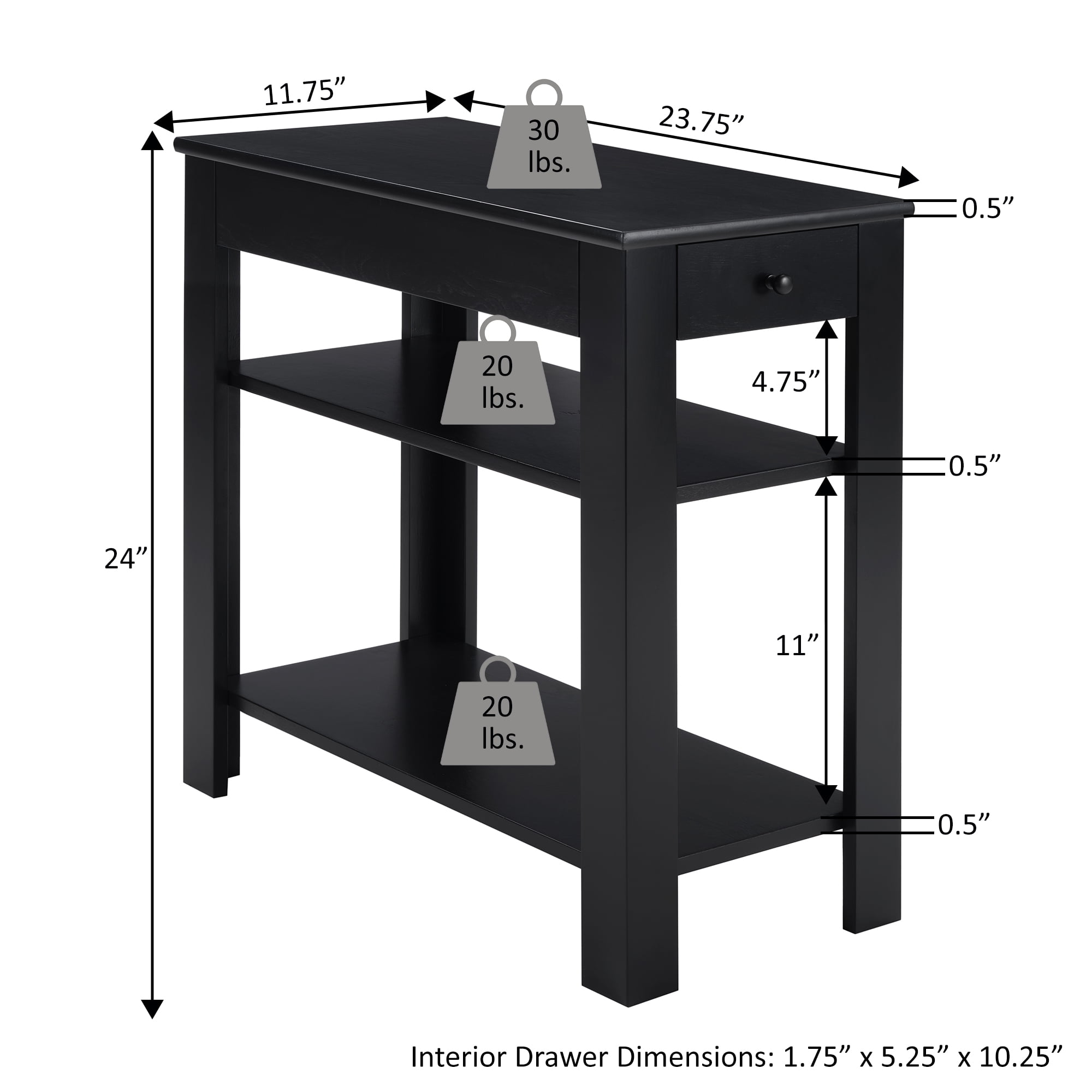 Convenience Concepts Designs2Go Baja 1 Drawer Chairside End Table with Shelves, White