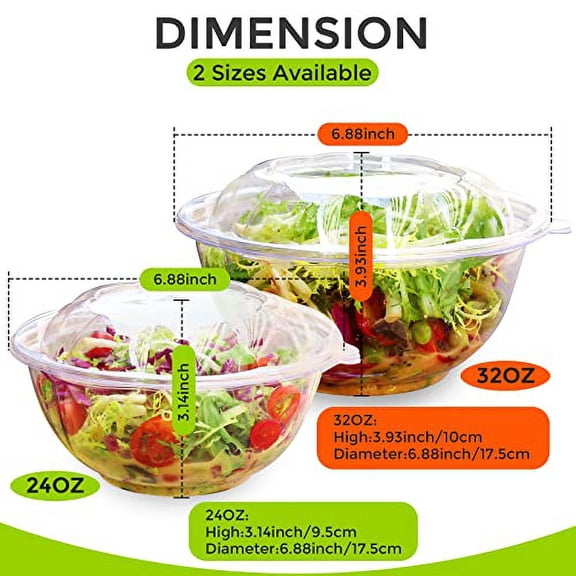 G3C30107LPOPMISOLER 252 Pack Clear Plastic Salad Bowls with Lids - 24OZ Reusable Salad Bowls With Lids