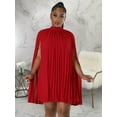 thumbnail image 2 of Robe Cape Plissée en Mousseline, Manches Cape, Longueur Genou, Invitée de Mariage, Robe Droite, Vêtements pour Femmes, 2 of 7
