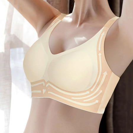 PRORMOOW Wireless Bras  Seamless Bras  Push Up Bras  Plus Size Bras  Sports Bras for Women  Women s Large Size Seamless Steel Ring Sports Gathering Fixing Cup Bra  Complexion  38
