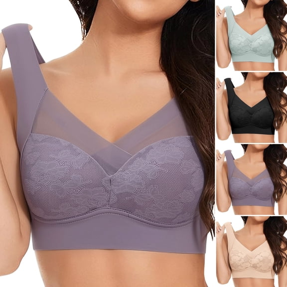 Bras for Women BWASD Support Lift Push Up Floral Lace V Neck No Underwire Wireless Plunge Bralettes Comfort Full Coverage Everyday Bra New Upgrade L-4XL