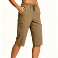 thumbnail image 2 of PWPSG Womens Cargo Capris, Quick Dry Fabric with Drawstring Waist and Multi Zip Pockets, Relaxed Fit for Hiking, Outdoor Wear Yellow L, 2 of 6