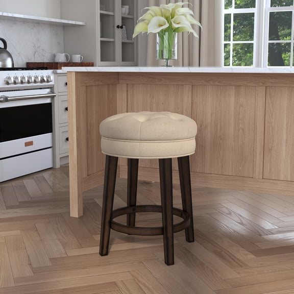 Hillsdale Furniture Krauss Wood Backless Counter Height Swivel Stool, Dark Brown with Linen Stone