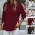 thumbnail image 2 of Femmes Sweat-Shirt Col Rond Côté Fendue Sweat-Shirt Femmes Automne Hiver Couleur Unie à Manches Longues T-shirt, 2 of 8