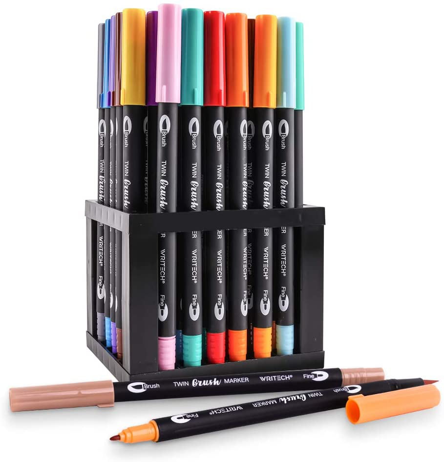Writech Dual End Brush Pens Markers with stand Fine and Brush Tips