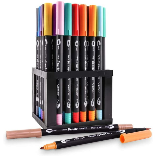 WRITECH Arts Sign Brush Pen Brush Tip Marker Felt Tip Water Based Ink Color Pens 12 Assorted Pastel Colors Great for Lettering