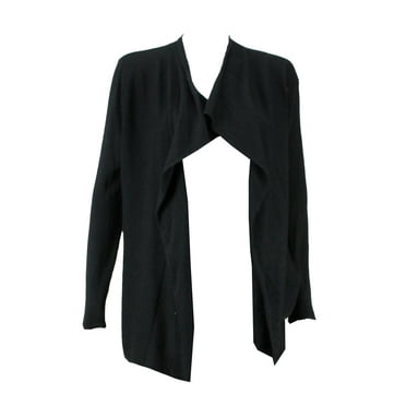 Petite Black Long-Sleeve Shawl-Collar Open-Front Cardigan