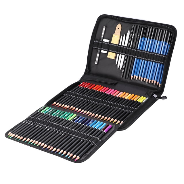 Kit de herramientas de dibujo y pintura artística de 95 piezas con lápices de colores, lápices de grafito, lápices de carboncillo y goma de borrar.