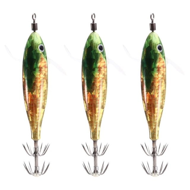 3 Piezas de Señuelos de Madera Horizontales de 5,5 G con Fluorescencia Flotante Egi para Pesca de Calamares, Camarones, Pulpos y Anzuelos