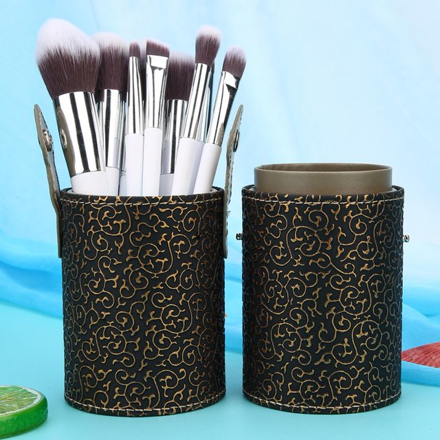 Soporte para brochas de maquillaje de cuero de PU, portavasos portátil para brochas de maquillaje, contenedor de cosméticos de viaje, herramienta para escritorio o tocador(Bronce) EOTVIA NO