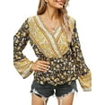 thumbnail image 1 of Gvmfive Women Vintage Floral Print Patchwork V-Neck Long Sleeve Tunic Top, 1 of 5