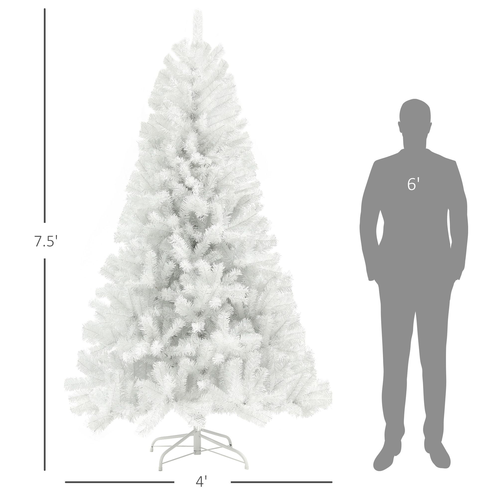 Unlit Artificial Christmas Tree, 7.5 ft Faux Holiday Tree with 1346 Branch Tips, Auto Open Hinged Sections and Steel Base for Indoor Home Decor