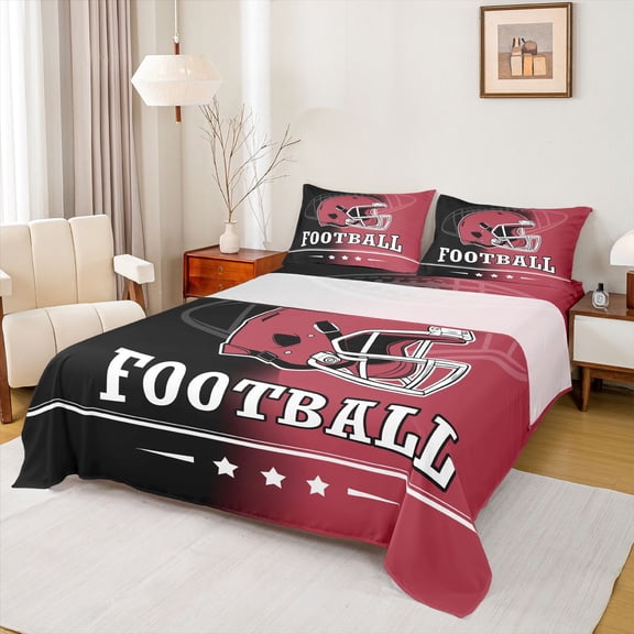 jejeloiu Rugby Ball Twin Sheet Sets,Red Black Bedding For Boys Kids 3pcs