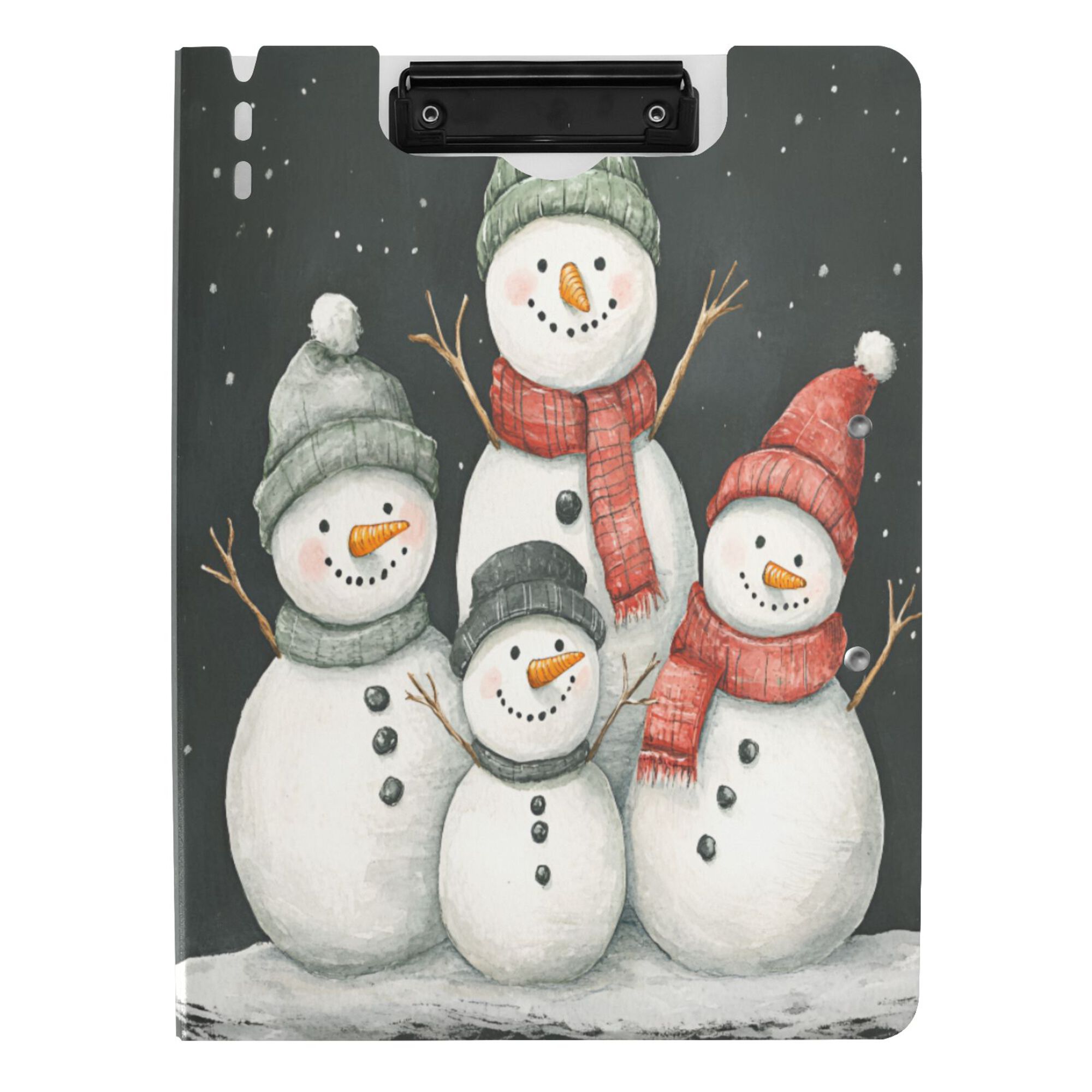 FORMRS A4 Clipboard Folder with Pen Holder Horizontal Foldable School Office Binder, Snowman Family