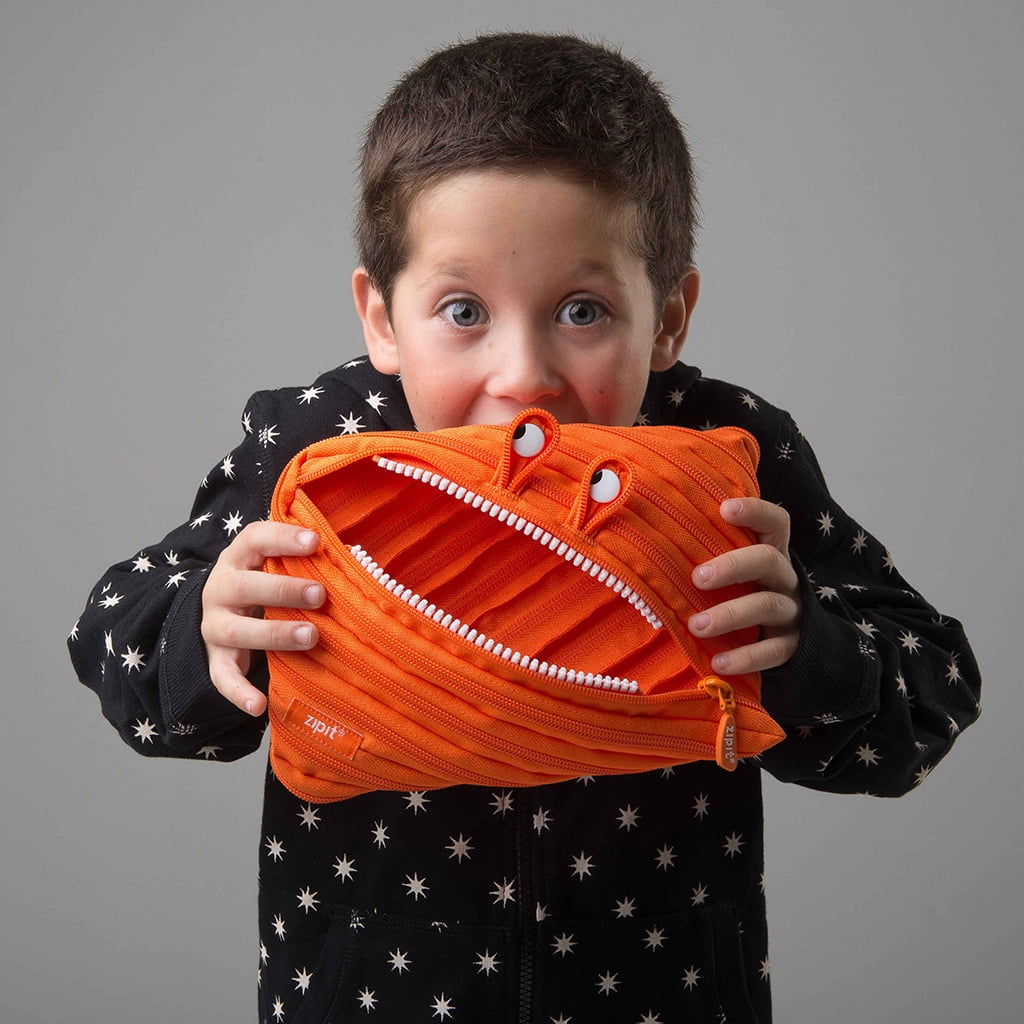 ZIPIT Monster Pencil Case for Kids, Cute Pencil Pouch for Boys & Girls (Orange)