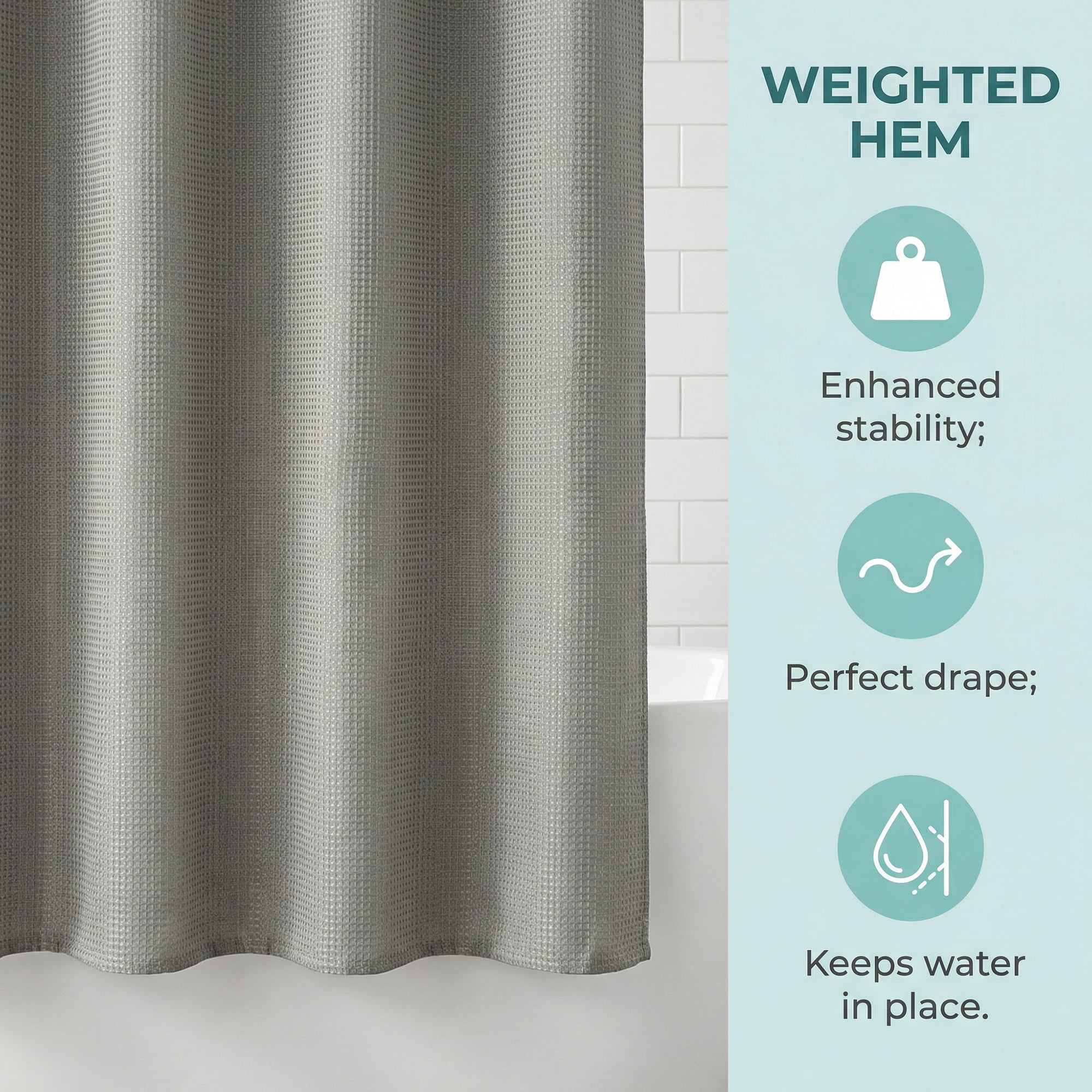 Unique Bargains Waterproof Geometry Shower Curtain Set with 12 Hooks Grey 71"W x 71"L