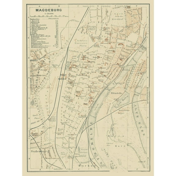 Historic Map - Magdeburg Germany - Baedeker 1914 - 23 x 30.72 - Vintage Wall Art