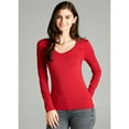 thumbnail image 2 of Essential Basic Women's Junior and Plus Size Vneck Tshirt Long Sleeves Shirt Tee, Small, 3Pk Black, Rosy Pink, Red, 2 of 3