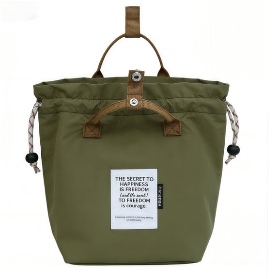 Wanfoou Drawstring Insulated Lunch Bag for Women Men, Large Capacity Leakproof Cooler Tote with Mesh Pocket, Reusable Waterproof Lunch Box for Work School Office, Thermal Lunch Container(Dark Green)