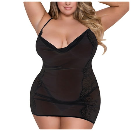 

Qcmgmg Chemise Bodysuit for Women Mesh Halter Lingerie Sexy Babydoll 3XL