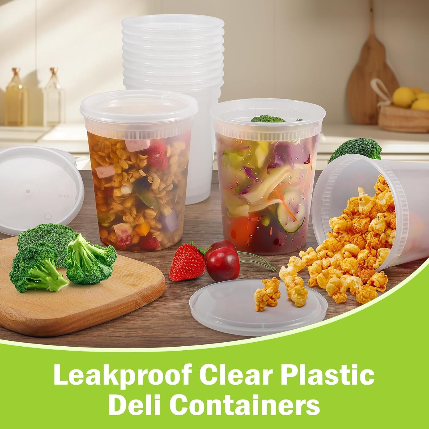 50 Pack 32oz Plastic Food Storage Containers, Leakproof Clear Soup Containers With Airtight Lids, Heavy-Duty Deli Containers, Stackable, Freezer, Dishwasher, Microwave Safe