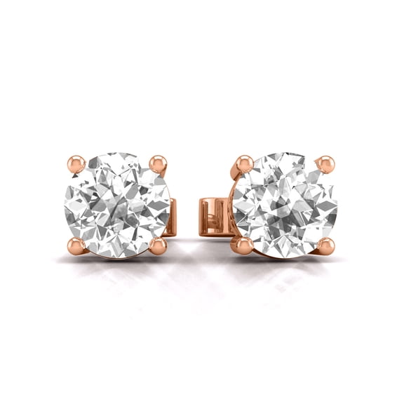 0.75 CTW Round Lab Grown Diamond Solitaire Stud Earrings with Basket Setting Pushbacks in 14K Rose Gold (E-F, VS1-VS2)