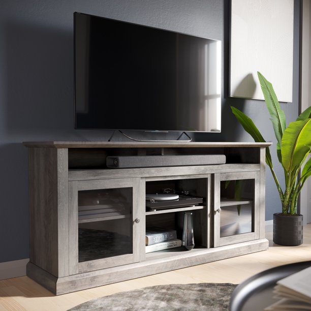 BELLEZE TV Stand Media Entertainment Center Console Cayman (Gray Wash