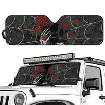 Uorisanigo Windshield Sun Shade for 2018-2025 Jeep Wrangler JL JLU & 2020-2025 Jeep Gladiator Accessories Foldable Skull Spider Web Print Windshield Sunshade Front Window UV Blackout Shades