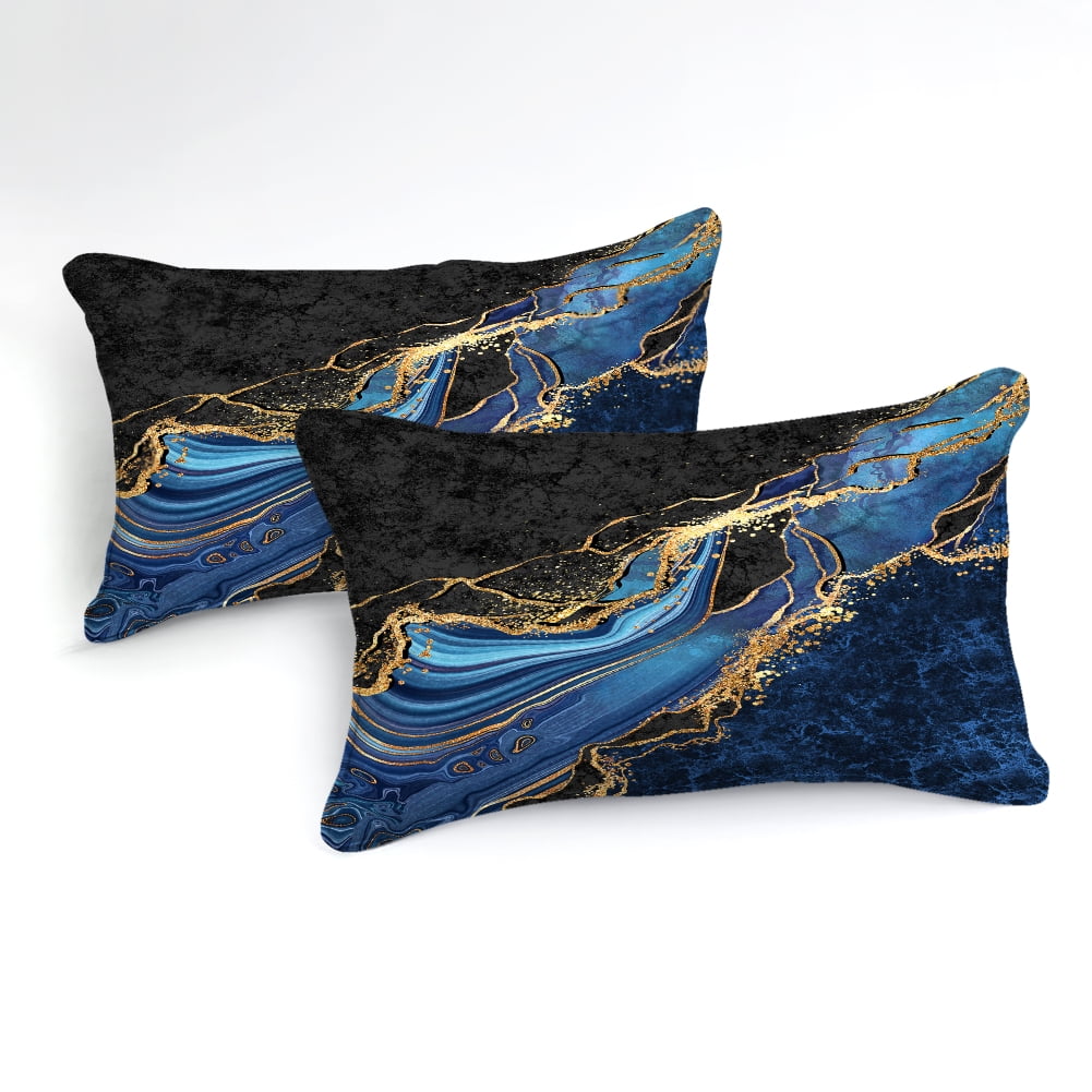 MOVE OVER Blue Gold Marble Comforter Set King Blue Marble Bedding Sets Abstract Marble Textured Pattern Microfiber Filling Down Duvet