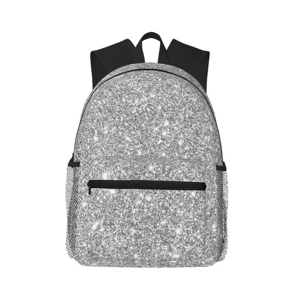 Picia GlitterSilver Large Capacity Backpack Classic Style Backpack Casual Backpack Water-Resistant School Work Travel Outdoor Backpack