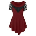thumbnail image 5 of LoyisViDion Womans Shirts Clearance Plus Size Women Solid Floral Lace Tops O-Neck Asymmetric Three Quarter Tops Blouse Red 8(S), 5 of 6