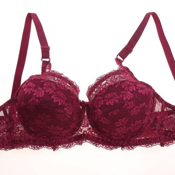 hoksml Floral Lace Push Up Bra for Women Underwire Padded Bra with Adjustable Straps