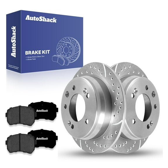 AutoShack 10.3" (262 mm) Rear Solid Drilled Slotted Brake Rotor Coated   Premium Ceramic Brake Pad | Replacement for 2009-2012 Hyundai Elantra | Silver Zinc Coated | 6-PC Brake Kit | SilverShield Pro