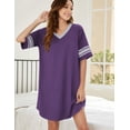 thumbnail image 3 of MLDRA Nightgown for Women Short Sleeve Sleepwear Casual Cotton Sleep Shirt Soft V Neck Lounge Sleep Shirts Color Block, 3 of 6