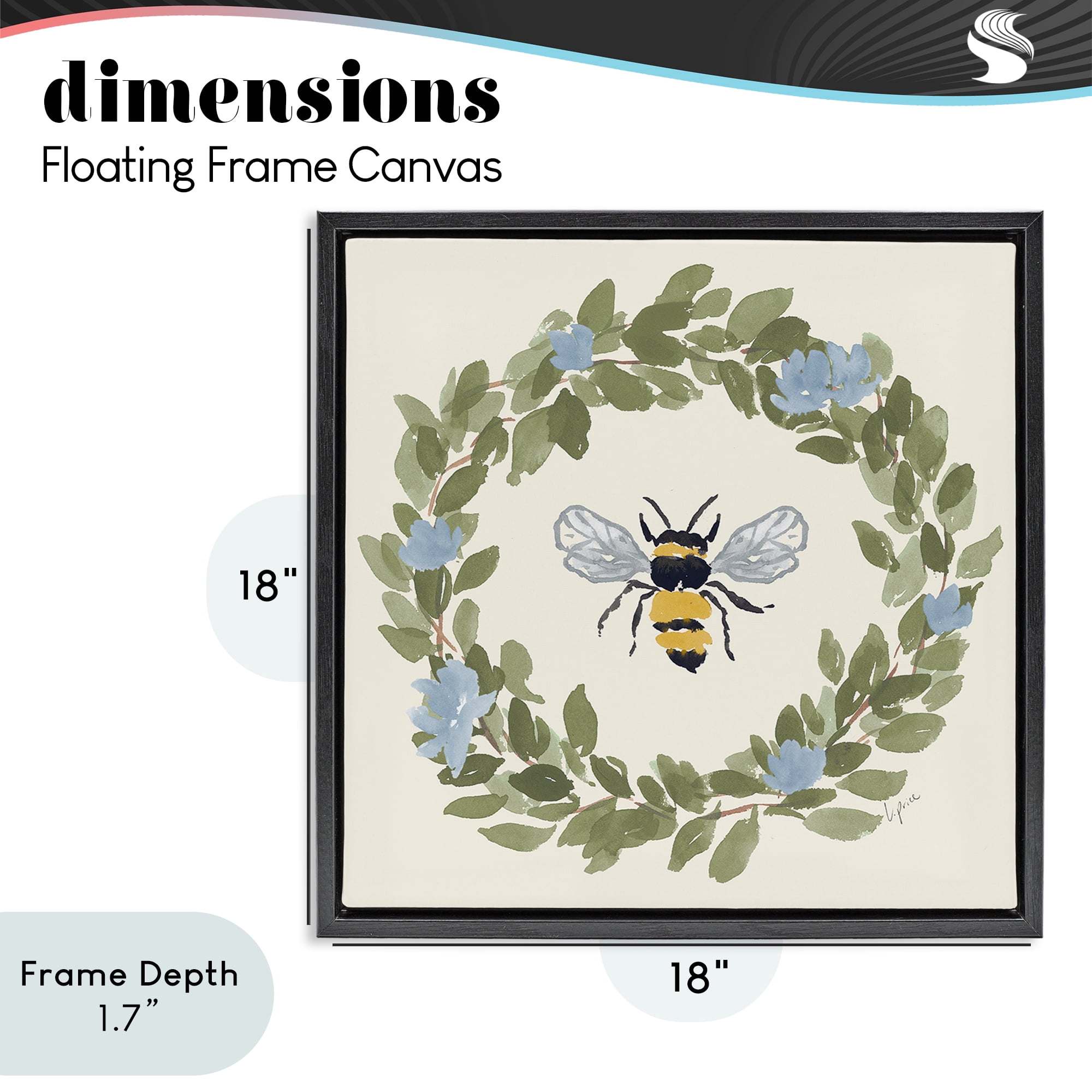 Stupell Industries Bee Celebration Wreath Black Framed Floater Canvas Wall Art, design by Lucille Price