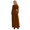 thumbnail image 2 of IBTOM CASTLE Women's Fall Winter Velvet Dress Long Sleeve Round Neck Maxi Dress with Belt Wedding Guest Cocktail Gown Evening Party Dress S Brown, 2 of 8