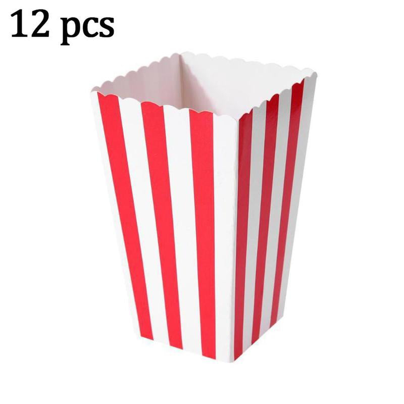 12 pc Popcorn Striped Paper Boxes Container Treat Box Favour Bags Birthday Party 