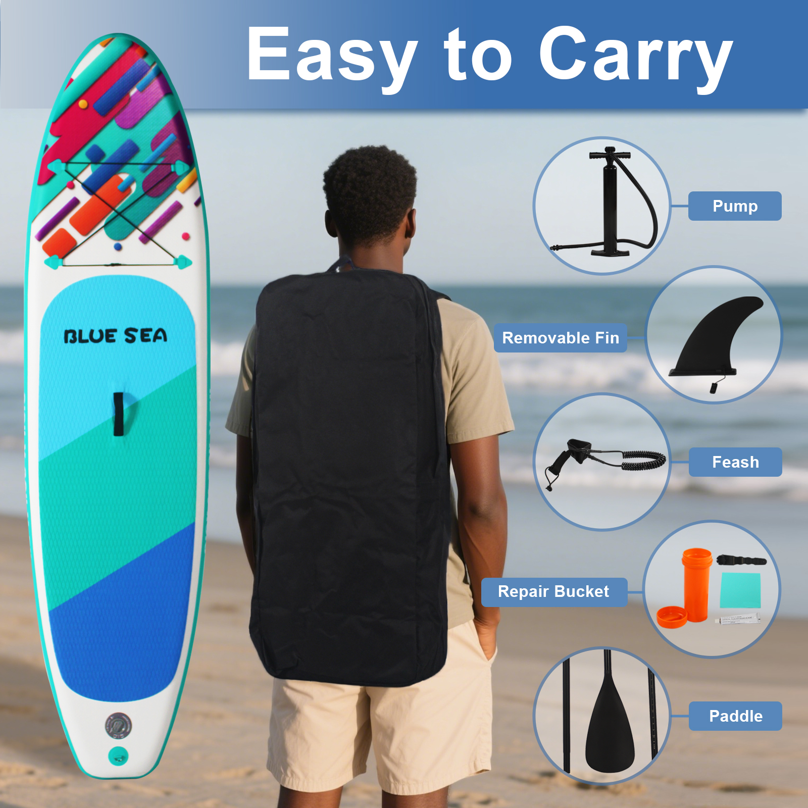 HHSJZWCY Premium PVC Inflatable Stand up Paddle Board for Adults, 9'9'' Lightweight & Portable SUP with Paddle, Pump, Backpack