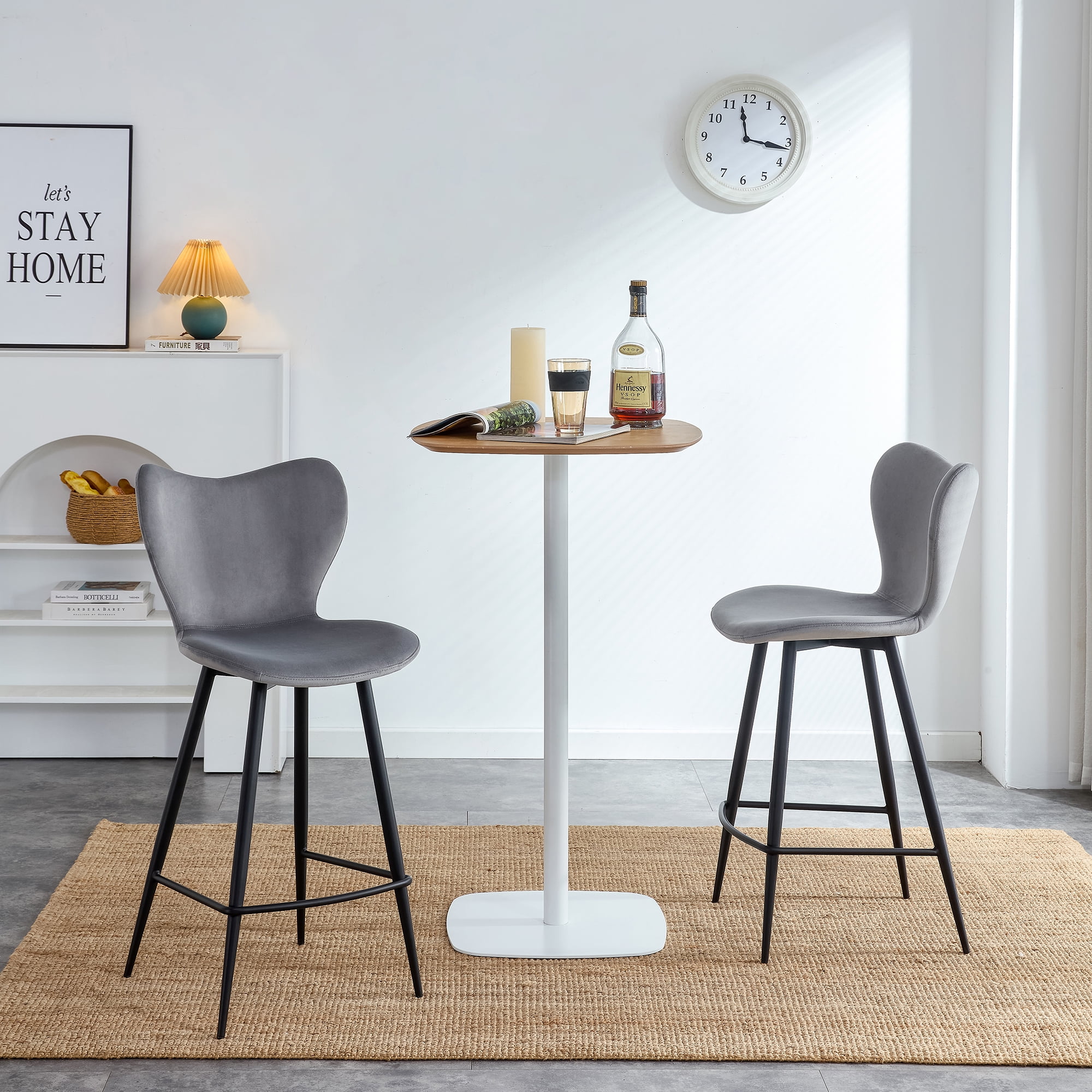 Kepooman Set of 2 Barstool Dining Counter Height Chair, Modern Velvet Chair kitchen Chair, Grey Kepooman Set of 2 Barstool Dining Counter Height Chair, Modern Velvet Chair kitchen Chair, Grey