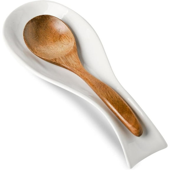 Tikooere Large 8.7-Inch Ceramic Spoon Rest, Heat-Resistant & Dishwasher Safe Utensil Holder for Stovetop and Kitchen Counter,Elegant Design，White(1 PC)
