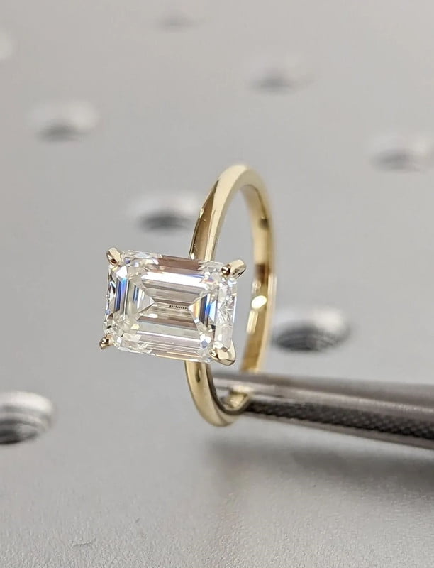 Jewelerix Emerald Cut Moissanite Engagement Ring for Women Vermeil 14K Yellow Gold Ring 4 Prong Solitaire Promise Ring Classic Minimalist Bridal Ring