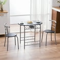 thumbnail image 2 of Dining Table Set for 2, 3 Pieces Small Breakfast Table Set w/ Wood Top & Metal Frame,Black Simple Bistro Pub Set with Storage Rack for Home Kitchen Dining Room, 2 of 15