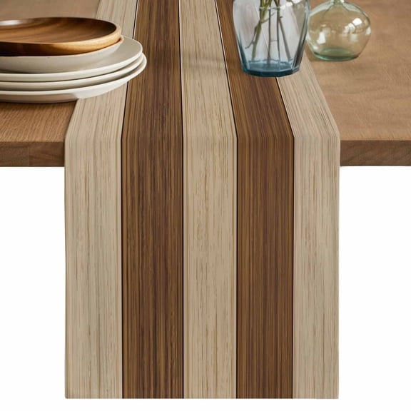 Table Runner 72 Inches Long for Kitchen Dining, Brown Wood Grain Dresser Scarf Farmhouse, Dining Table Decorations for Wedding/Parties, Ombre Rustic Retro Wooden Plank 13 x 72 In